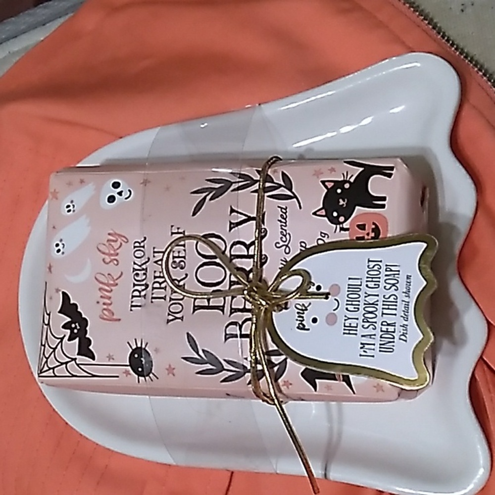 PINK SKY SOAP &  GHOST SOAP DISH NWT